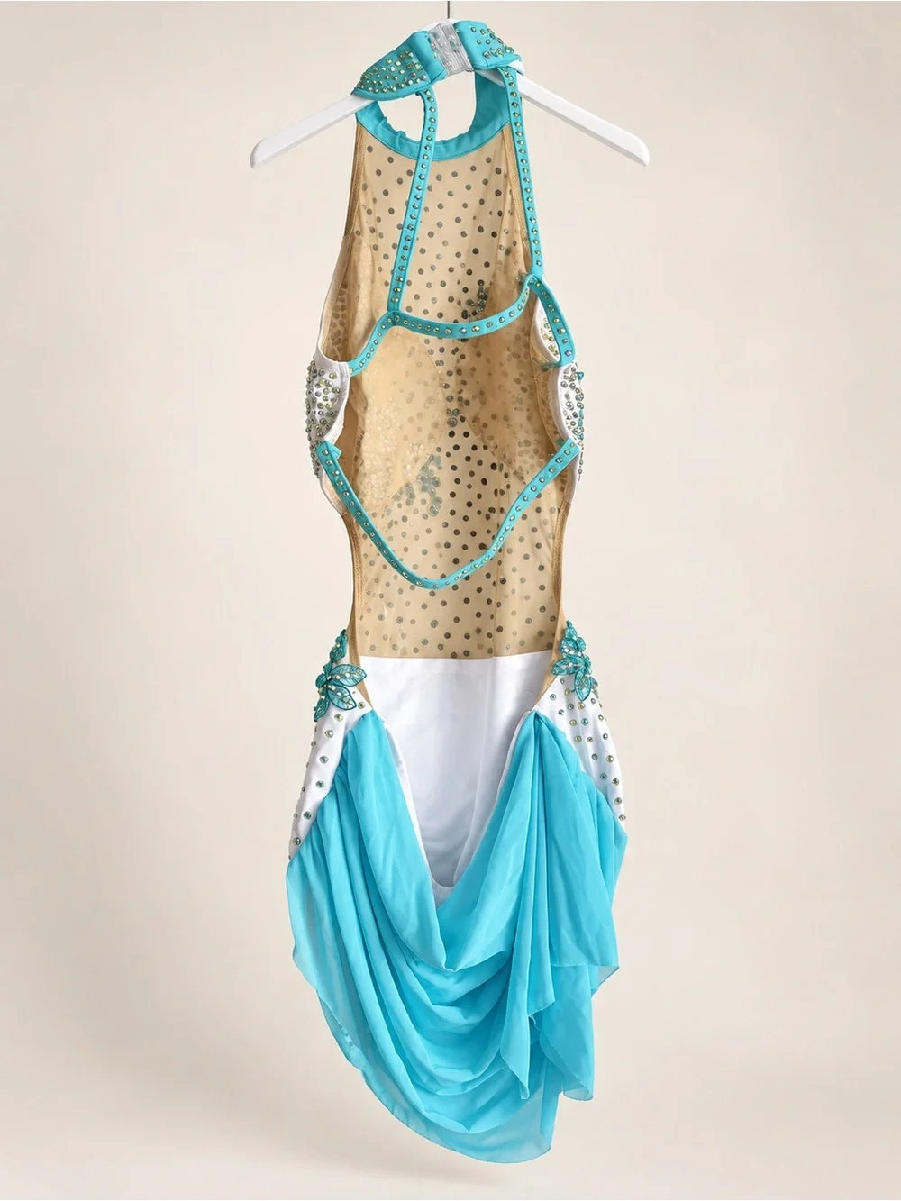 Turquoise and White Floral Embellished Kids Dance Costume